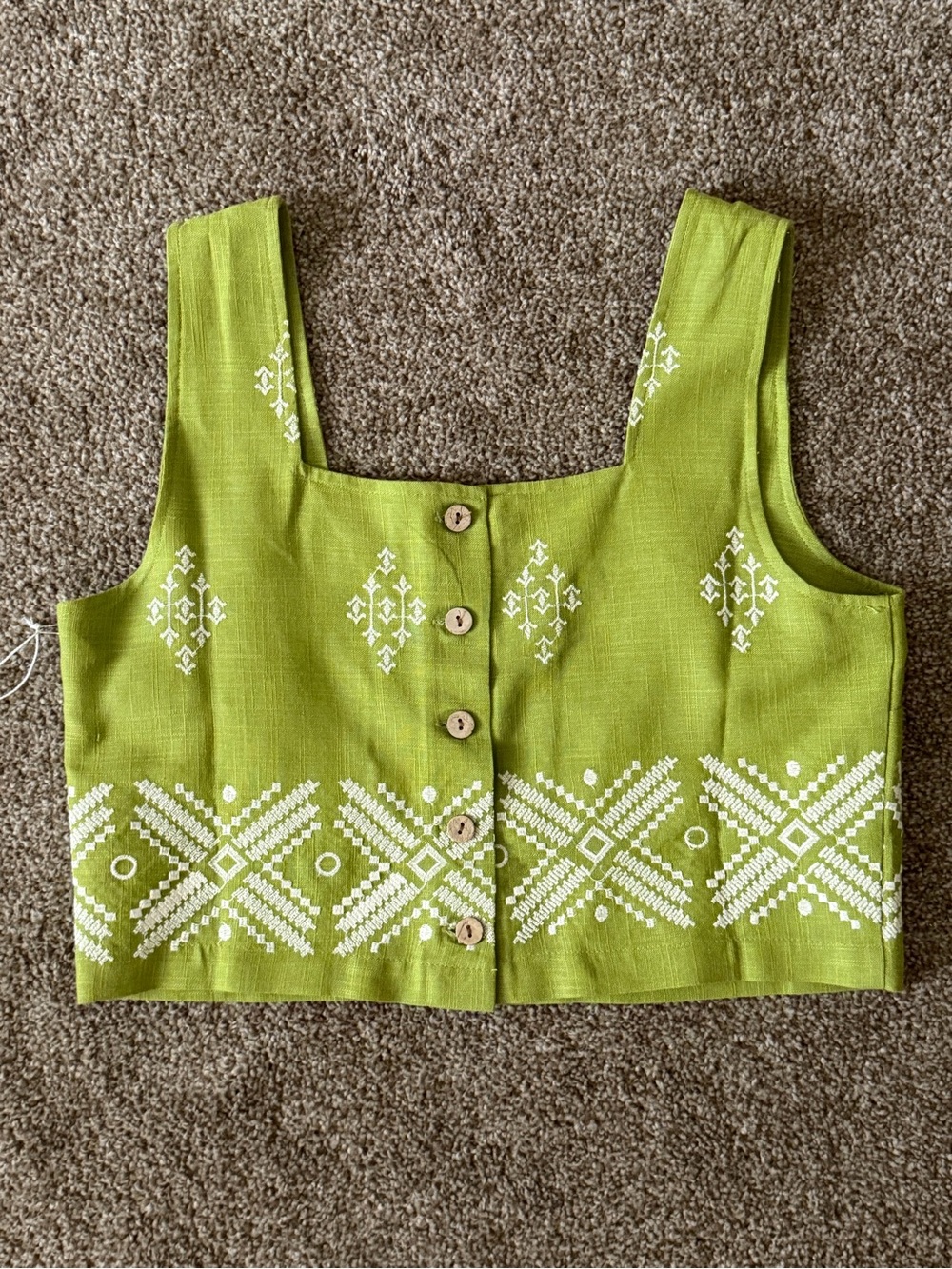 🌴 Calypso St. Barth Olive Green Embroidered Square-Neck Crop Top - Picture 11 of 13
